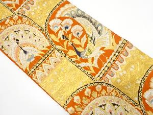 アンティーク　孔雀に花更紗模様織り出し袋帯（着用可）